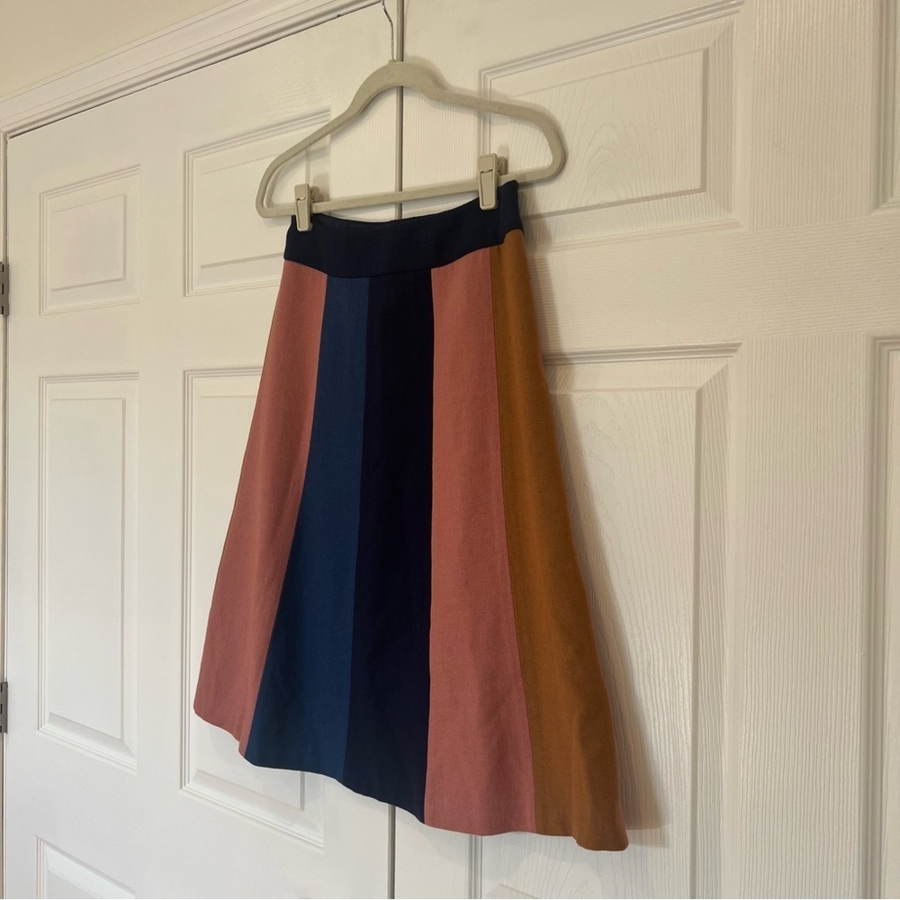Boden Stripe Wool Blend A Line Skirt Pink Blue Tan Black Womens 4L - Picture 3 of 8